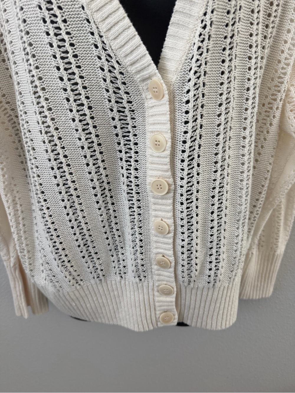 NET Cream Button-Front Knit Cardigan Sweater - Picture 3 of 8